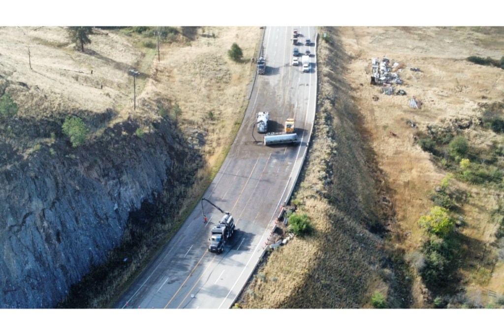 Clean up efforts and assessment to potential environmental impact is underway following a fuel spill on Highway 5 on Saturday. Next update by Drive BC will be at 3 pm Sunday.