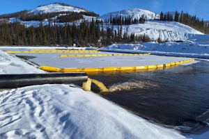A settling pond in use on Feb. 26, 2025.