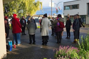 Supporters gather outside court with drumming and singing on Oct. 16, ahead of sentencing submissions.