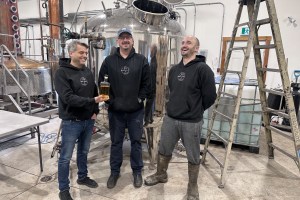 Corey Wood, Sandy Burns and Cory Hastings of Best Coast Distillers celebrate Agricole bottling day.