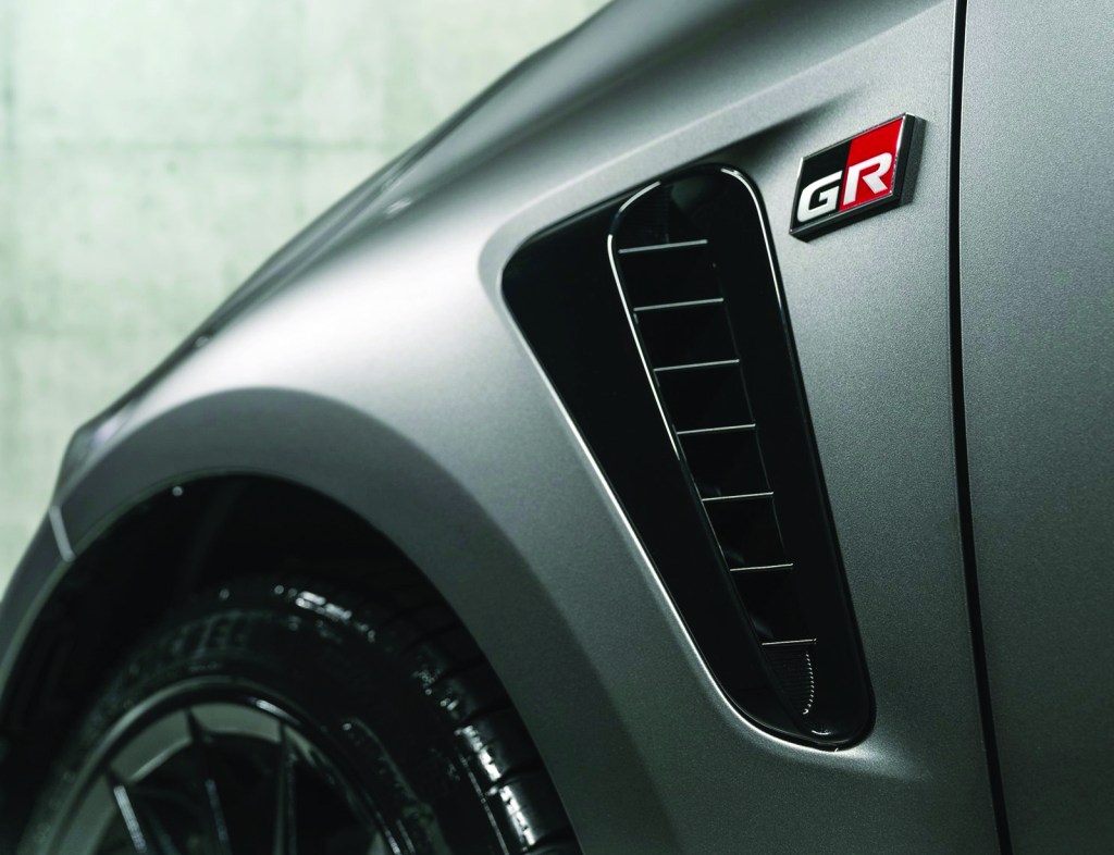The GR is readily identifiable in a number of ways, such as the front-fender air extractors and, of course, the GR badges.
PHOTO: TOYOTA