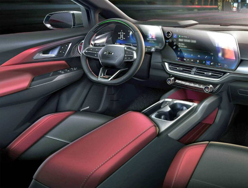 The cabin is notable for its 11-inch digital driver information screen positioned alongside a standard 11-inch or available 17.7-inch infotainment screen. The shifter  direction changer is more accurate  is located on the steering column, which creates a small storage area on the centre console. PHOTO: CHEVROLET