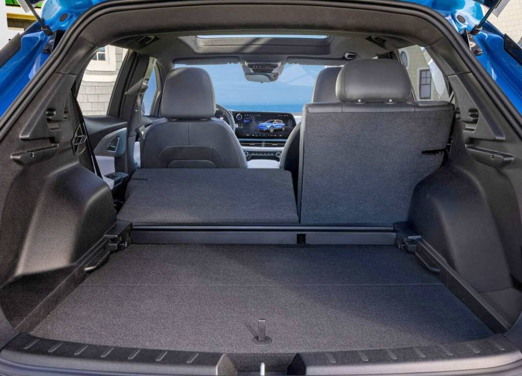 With the rear seatback folded forward, the Equinox EV has about 10 per cent less cargo volume than the gasoline Equinox. That’s mainly due to the EV’s lower roofline. PHOTO: CHEVROLET
