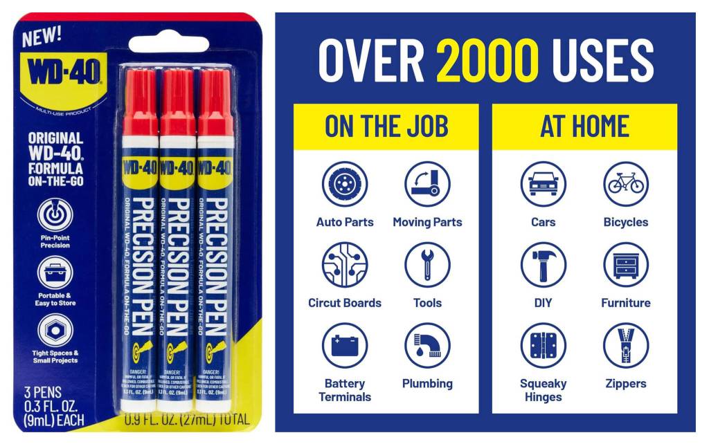 When a squeaky door hinge has dad on the verge, the WD-40 Pen allows for a quick fix. Photos: Amazon.ca