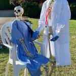 Slim and Boneita, the Peskelly Family skeletons, are active from their home in Trout Creek in Summerland. The skeletons make their appearance every year in October. (Summerland Review file photo)