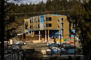 Construction continues on the new SCIANEW STELITKEL Elementary School in Langford. (Arnold Lim/Black Press Media)