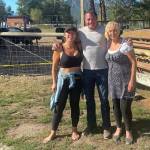 MP Scott Anderson with Universal Ostrich Farm owner Karen Espersen (right) and her daughter Katie Pasitney on Aug. 24.