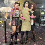 Salomee Kokot, left, as Columbia, Isa Lampers as Dr. Frank-N-Further, and Pascale Kull as Magenta, are ready to take part in the 50th Anniversary screening of The Rocky Horror Picture Show in Williams Lake. (WL Film Club photo)