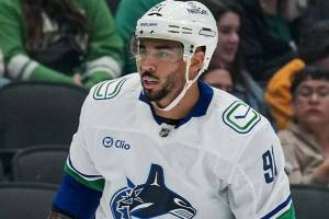 Evander Kane’s homecoming is off to a tough start as the Canucks forward has failed to score through 11 games. Vancouver Canucks photo
