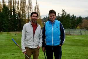Laird White and Eva Kovacs, PGA of Canada professionals at Cedar Hill Golf Course, have been friends for over 20 years. (Tony Trozzo/Saanich News)