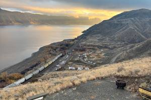 CPKC crews have arrived near the site of a train derailment near Kamloops. (Michael Grenier/Facebook)