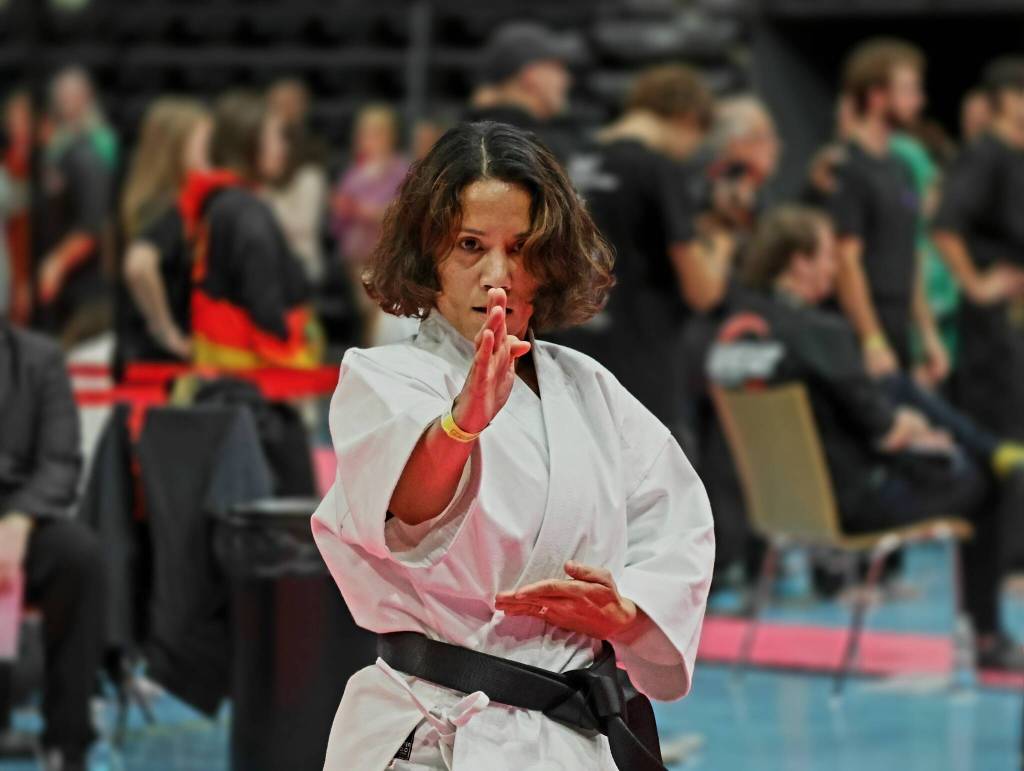 Talia Choy, Traditional Karate Forms silver medallist at the WKU World Karate Championships in Trier Germany. (Sam Raven photo)