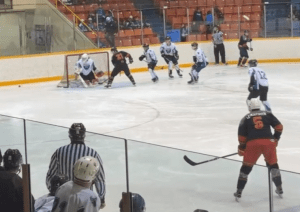 Kitimat defends against Hazelton in their own zone at Tamitik Arena on Oct. 18. The Wolverines went on to win the game 13–2.
